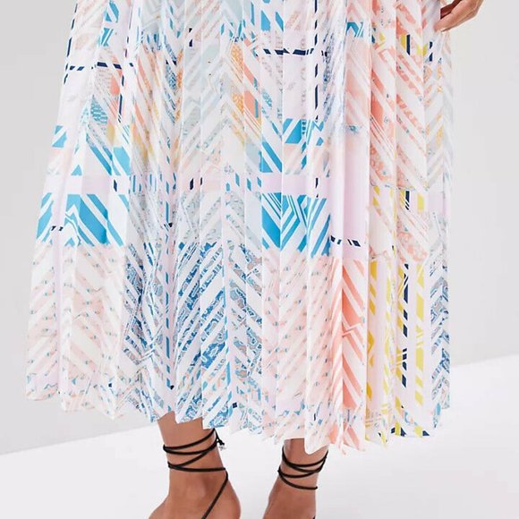 Anthropologie Abstract Pleated Midi Adjustable tie straps Dress XL new - Picture 4 of 10